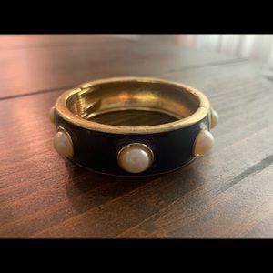 Navy Blue, Gold and Pearl Bracelet